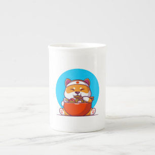 Süße Shiba Inu essen Ramen-Nudel-Cartoon Porzellantasse