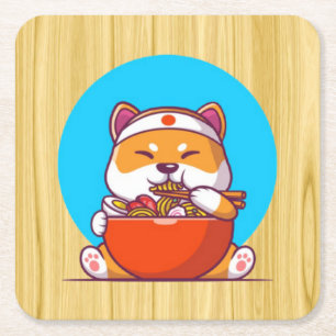 Süße Shiba Inu essen Ramen-Nudel-Cartoon Rechteckiger Pappuntersetzer