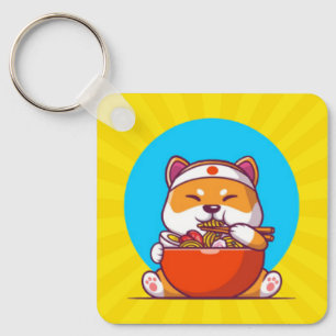 Süße Shiba Inu essen Ramen-Nudel-Cartoon Schlüsselanhänger