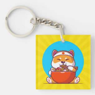 Süße Shiba Inu essen Ramen-Nudel-Cartoon Schlüsselanhänger