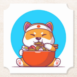 Süße Shiba Inu essen Ramen-Nudel-Cartoon Untersetzer