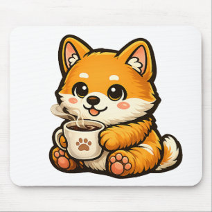 Süße Shiba Inu mit Kaffee – Gemütliche Hundeillust Mousepad