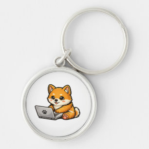 Süße Shiba Inu mit Laptop – Gemütliche Hunde-Illus Schlüsselanhänger