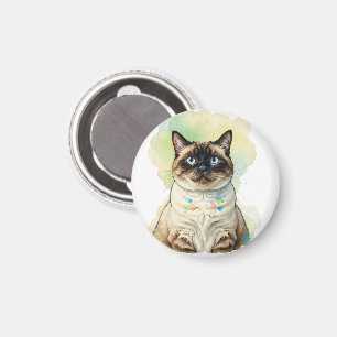 Süße Siamesen-Katze Blaue Augen Aquarell Haustier Magnet