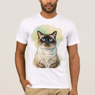 Süße Siamesen-Katze Blaue Augen Aquarell Haustier  T-Shirt