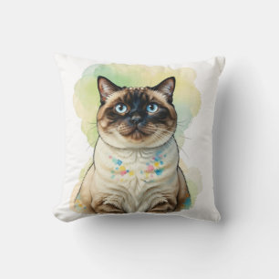 Süße siamesische Katze Blaue Augen Aquarell Hausti Kissen