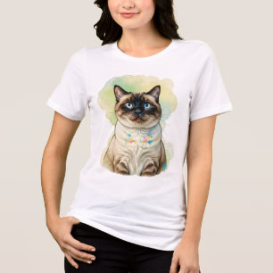 Süße siamesische Katze Blaue Augen Aquarell Hausti Tri-Blend Shirt