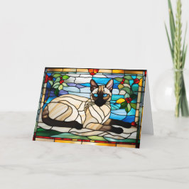 Süße siamesische Katze Buntglas-Grußkarte Karte