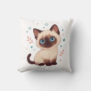 Süße siamesische Katze Wasserfarbe Whimsical Katze Kissen