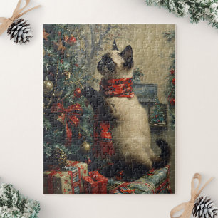 Süße siamesische Katze Weihnachten Vintage Puzzle