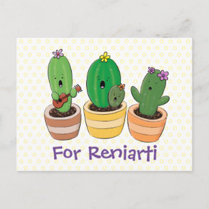 Süße singende Kaktus-Trio-Cartoon-Illustration Postkarte