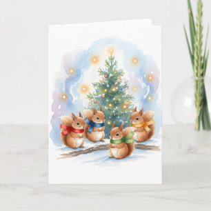 Süße singende Waldhörnchen Wasserfarben-Weihnachte Karte
