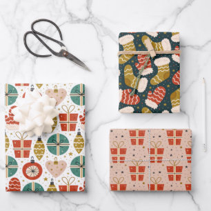 Süße skandinavische Feiertagsmuster Geschenkpapier Set