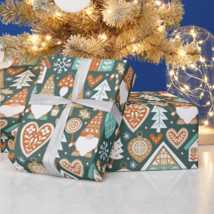Süße skandinavische Gnome Gingerbread Village Volk Geschenkpapier