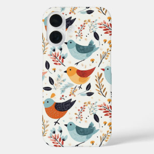 Süße skandinavische Vogelfolklore Kunst Natur iPhone 16 Hülle