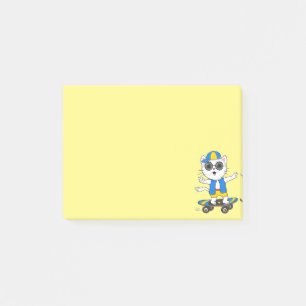 Süße Skater-Katze auf gelben Post-it-Notizen Post-it Klebezettel