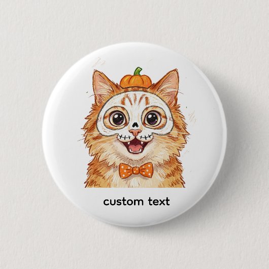 Süße Skelett-Gesichtsbemalung Ingwerkatze Hallowee Button (Vorderseite)