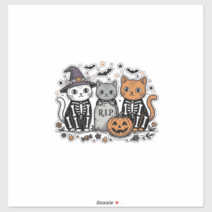 Süße Skelett Katzen Halloween Vintage Gravur Shi Aufkleber