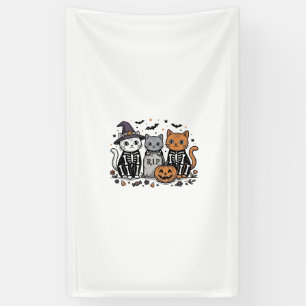 Süße Skelett Katzen Halloween Vintage Gravur Shi Banner