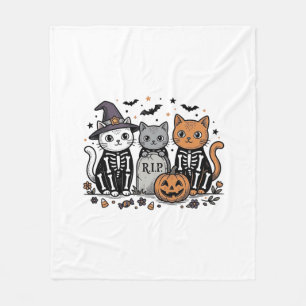 Süße Skelett Katzen Halloween Vintage Gravur Shi Fleecedecke