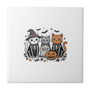 Süße Skelett Katzen Halloween Vintage Gravur Shi Fliese