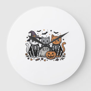Süße Skelett Katzen Halloween Vintage Gravur Shi Große Wanduhr