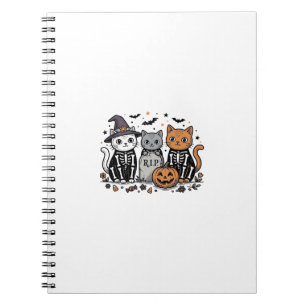 Süße Skelett Katzen Halloween Vintage Gravur Shi Notizblock