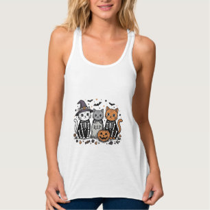 Süße Skelett Katzen Halloween Vintage Gravur Shi Tank Top