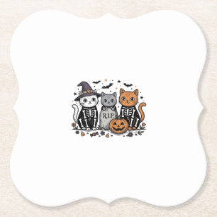 Süße Skelett Katzen Halloween Vintage Gravur Shi Untersetzer