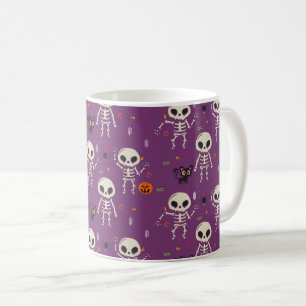 Süße Skelette Halloween-Muster Lila Kaffeetasse