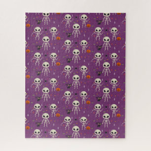 Süße Skelette Halloween-Muster Lila Puzzle