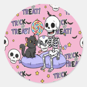 Süße Skelette in Rosa für Halloween Runder Aufkleber