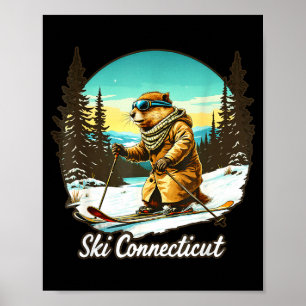 Süße Skifahrende-Biber-Illustration verbindet sich Poster