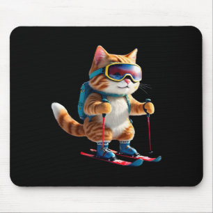 Süße Skifahrende Katze Lustiges Winter-Schneesport Mousepad