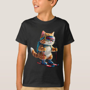 Süße Skifahrende Katze Lustiges Winter-Schneesport T-Shirt