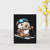 Süße Skifahrende Seeotter Karte (Gelbe Blume)