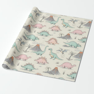 Süße skizzenhafte Dinosaurier im Jurassic Land Geschenkpapier