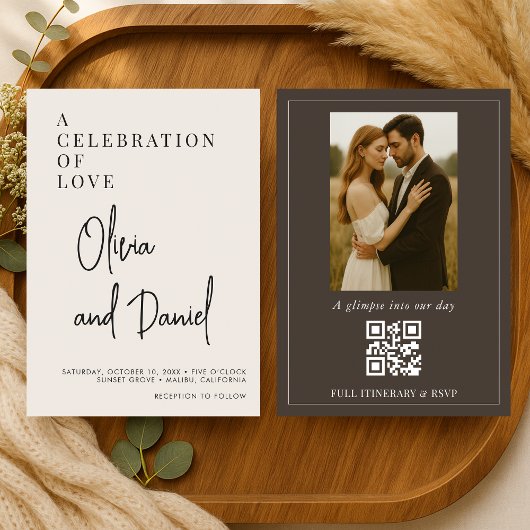 Süße Skript-Foto-QR-Code-Hochzeit Einladung