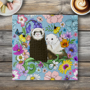 Süße skurrile blaue niedliche florale Frettchen-Pa Puzzle
