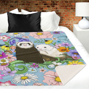 Süße skurrile blaue niedliche florale Frettchen-Pa Sherpadecke