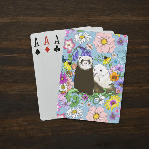 Süße skurrile blaue niedliche florale Frettchen-Pa Spielkarten
