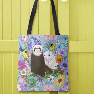 Süße skurrile blaue niedliche florale Frettchen-Pa Tasche
