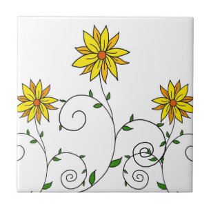 Süße skurrile gelbe Blumen Doodle-Kunst Fliese