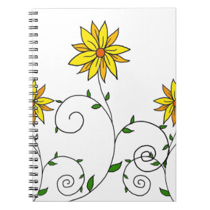 Süße skurrile gelbe Blumen Doodle-Kunst Notizblock
