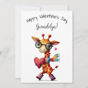 Süße skurrile Giraffe Valentinstag Flach Karte
