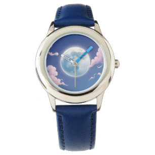 Süße, skurrile Illustration des Mondes am Nachthim Armbanduhr