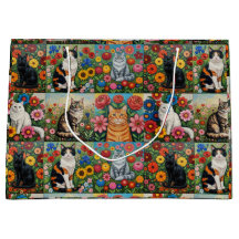 Süße skurrile Katzen und volkstümliche Kunstblumen