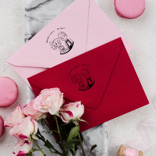 Süße, skurrile Paardoorzeichnung   Monogramm-Hochz Gummistempel