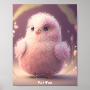 Süße skurrile rosa flauschige Vogel Wanddekoration Poster