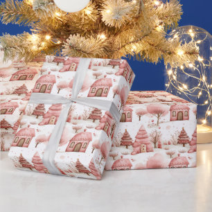 Süße, skurrile rosa Winter Wonderland Weihnachten Geschenkpapier